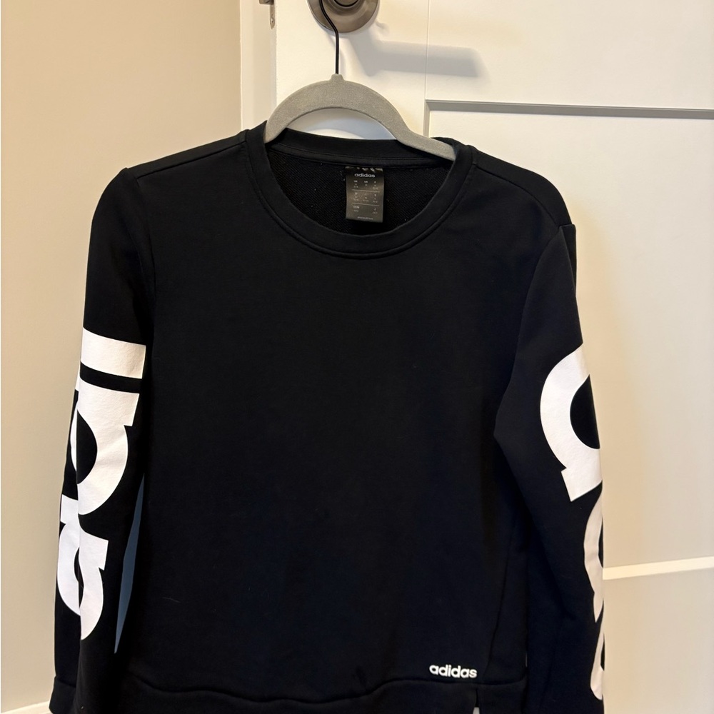 Adidas Black Crewneck with White Sleeve Graphics